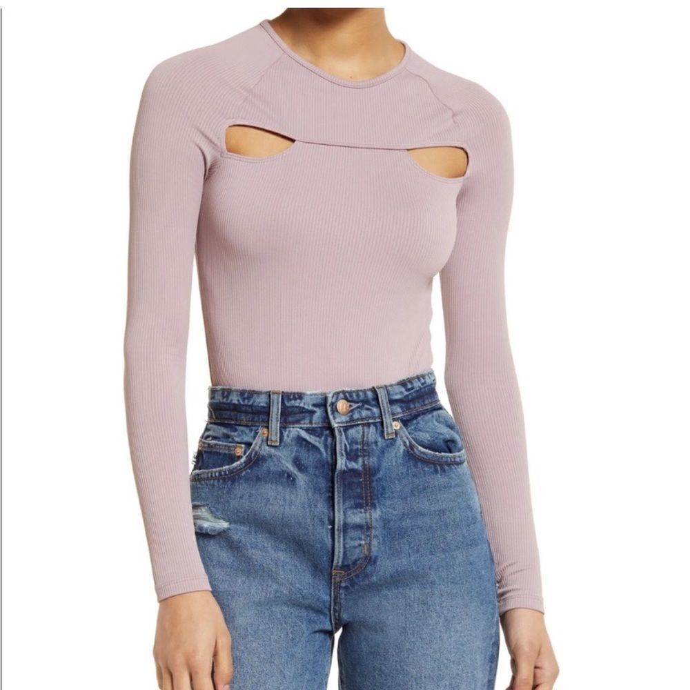 TOPSHOP Cutout Long Sleeve Bodysuit, Dusty Lavendar, Sz XS NWT